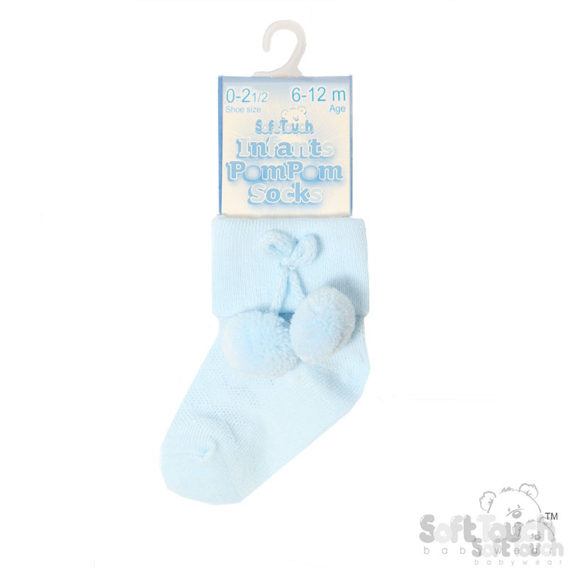 Blue Pom Pom Ankle Socks No. S10-B-6-12