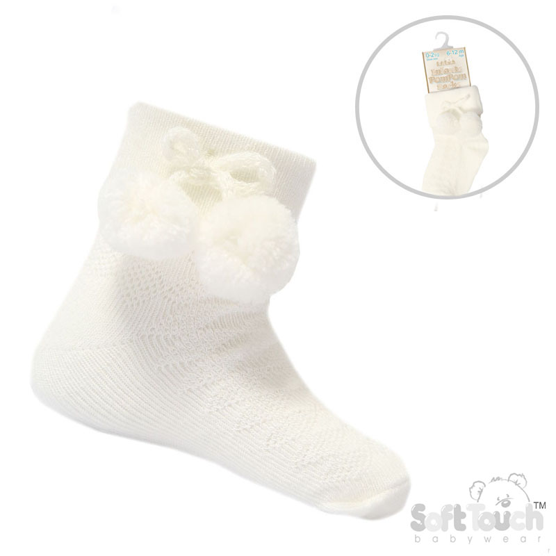 Cream Ankle Pom Pom Socks No. S10-C