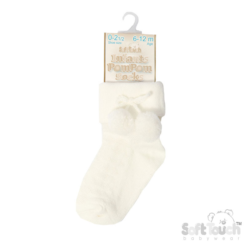 Cream Ankle Pom Pom Socks No. S10-C