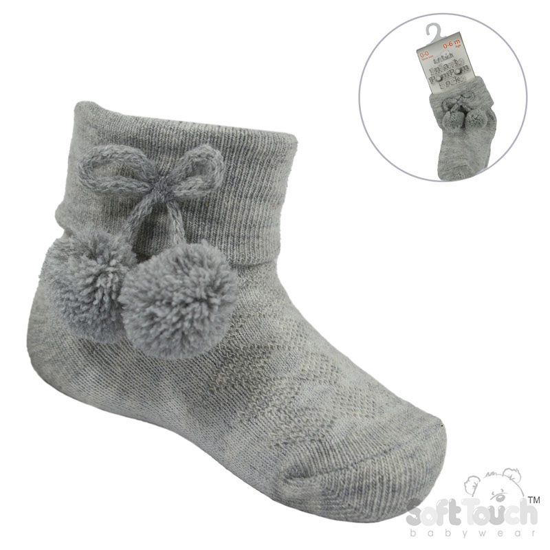 Grey Ankle Pom Pom Socks S10-G