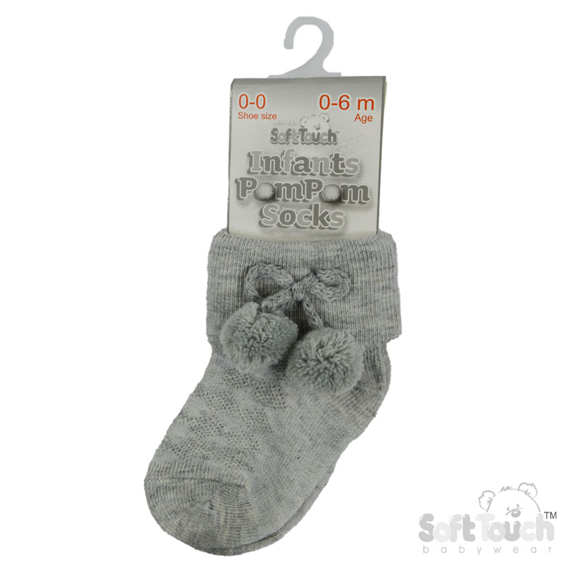 Grey Ankle Pom Pom Socks S10-G