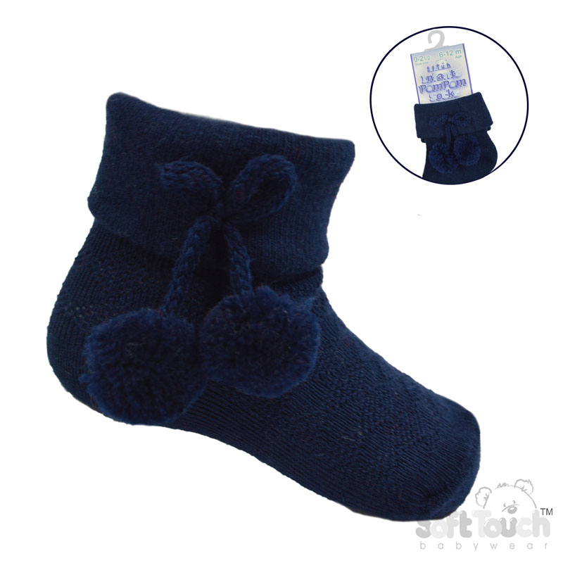 Navy Ankle Pom Pom Socks No. S10-N