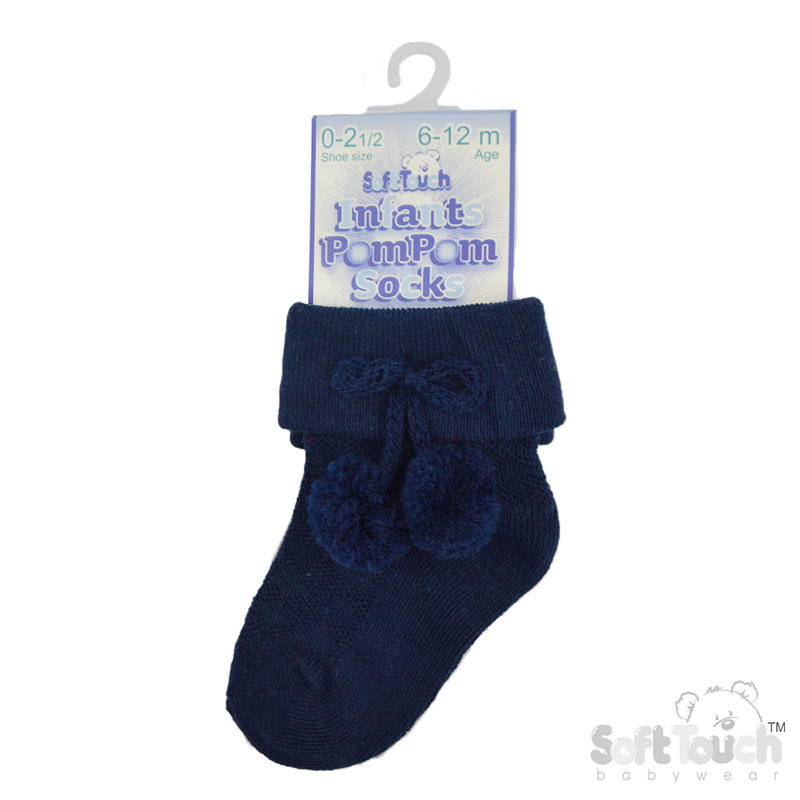 Navy Ankle Pom Pom Socks No. S10-N