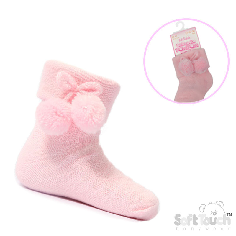 Pink Ankle Pom Pom Socks No.S10-P-0-6