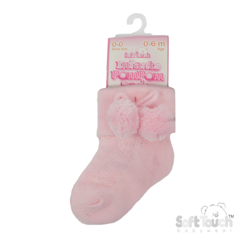 Pink Ankle Pom Pom Socks No.S10-P-0-6
