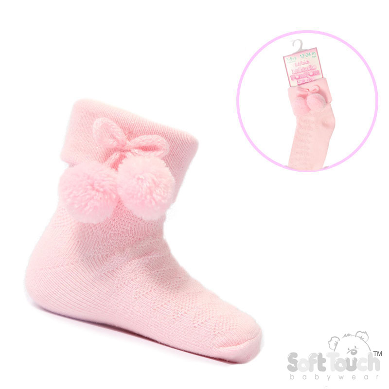Pink Ankle Pom Pom Socks No.S10-P-12-24