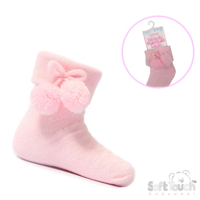 Pink Ankle Pom Pom Socks No.S10-P-6-12