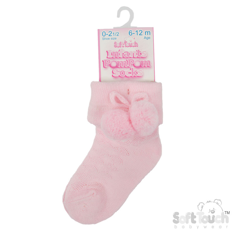 Pink Ankle Pom Pom Socks No.S10-P-6-12