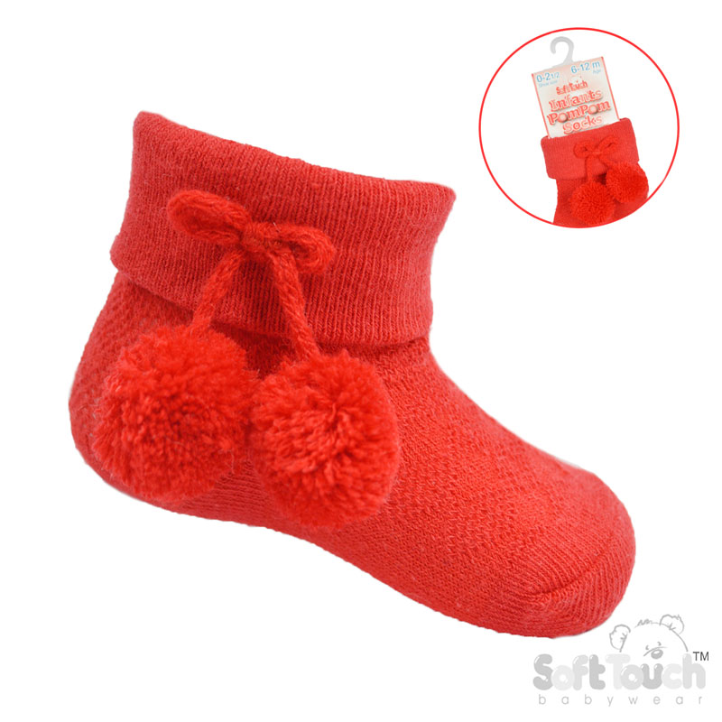 Red Ankle Pom Pom Socks No. S10-R