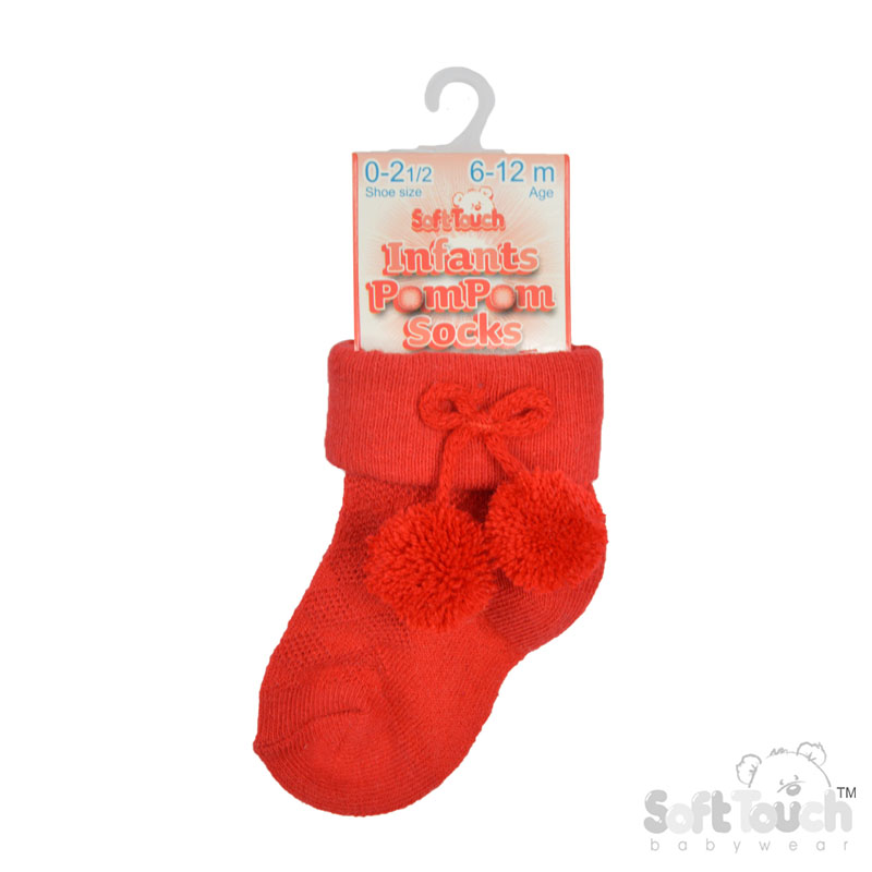 Red Ankle Pom Pom Socks No. S10-R