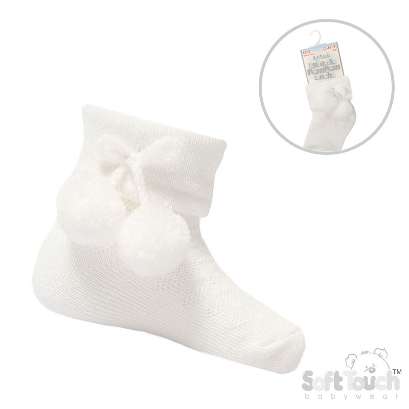 White Ankle Pom Pom Socks No. S10-W