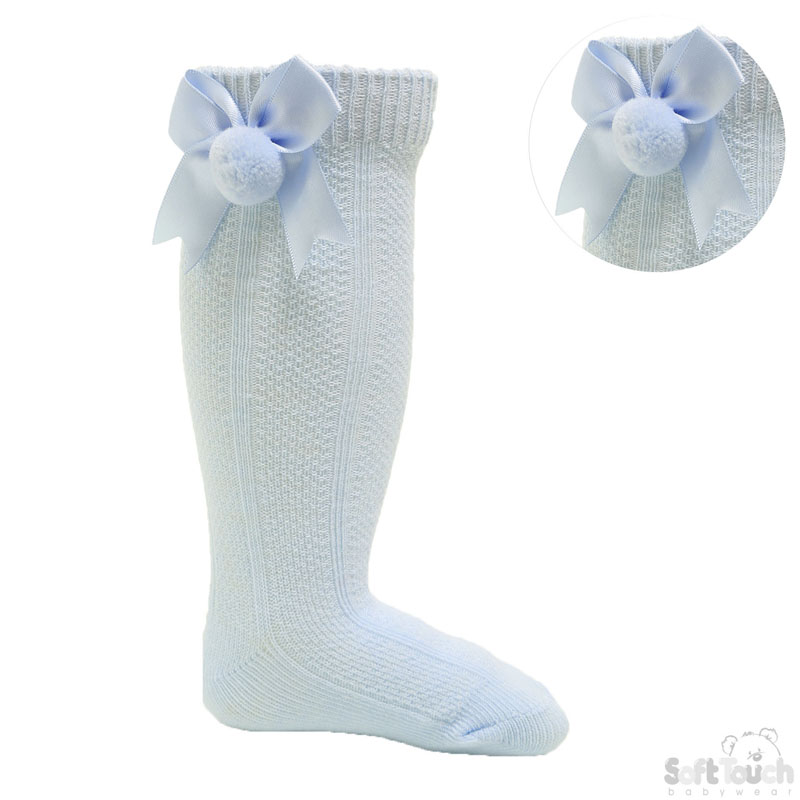 Blue Infants Pom Pom Socks with Bow No.S107-B