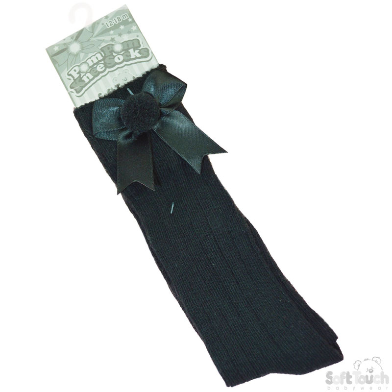 Black Infants Pom Pom Socks with Bow No. S107-BLK