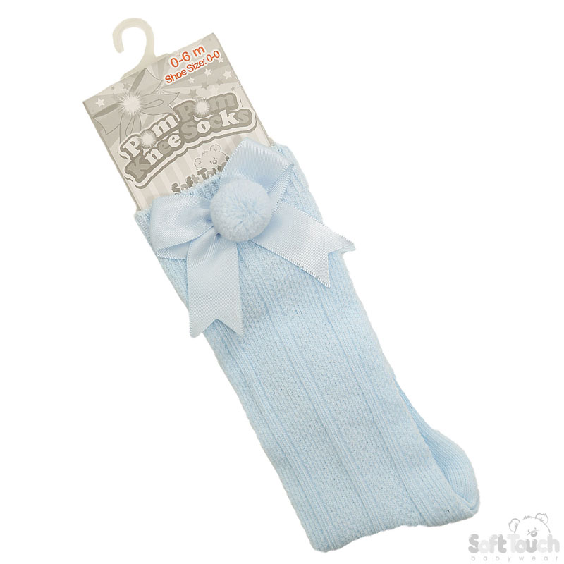 Blue Infants Pom Pom Socks with Bow No.S107-B