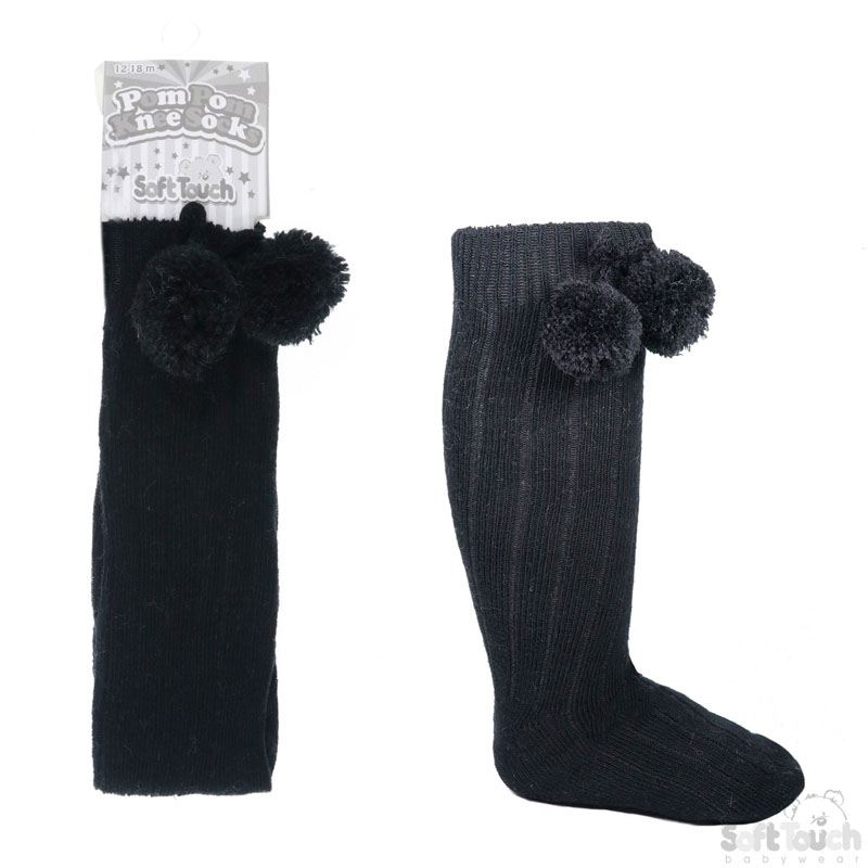 Black Childrens Knee Length Socks No. S108-BLK