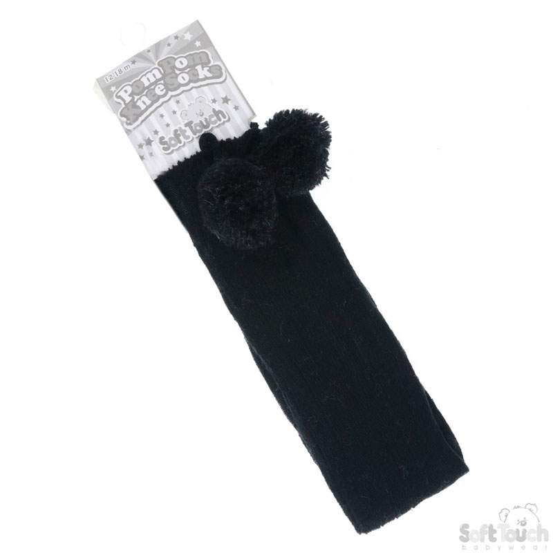 Black Childrens Knee Length Socks No. S108-BLK