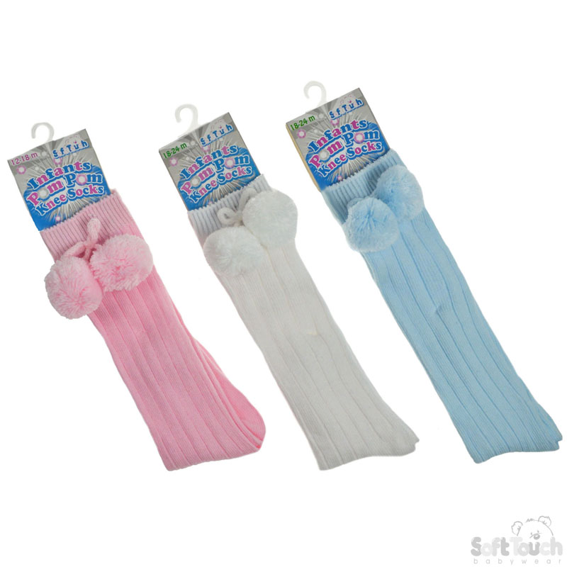 Children's Knee Length Pom Pom Socks S108-PBW