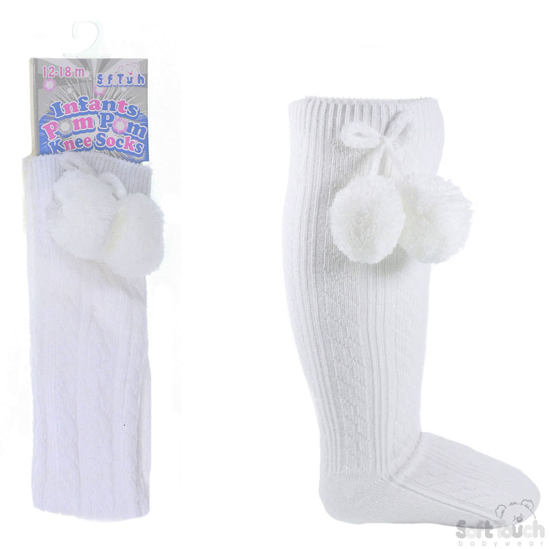 White Childrens Knee Length Socks No S108-W