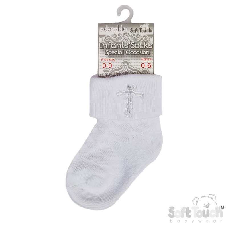 White Ankle Socks W/Grey Cross Embroidery No. S11-G