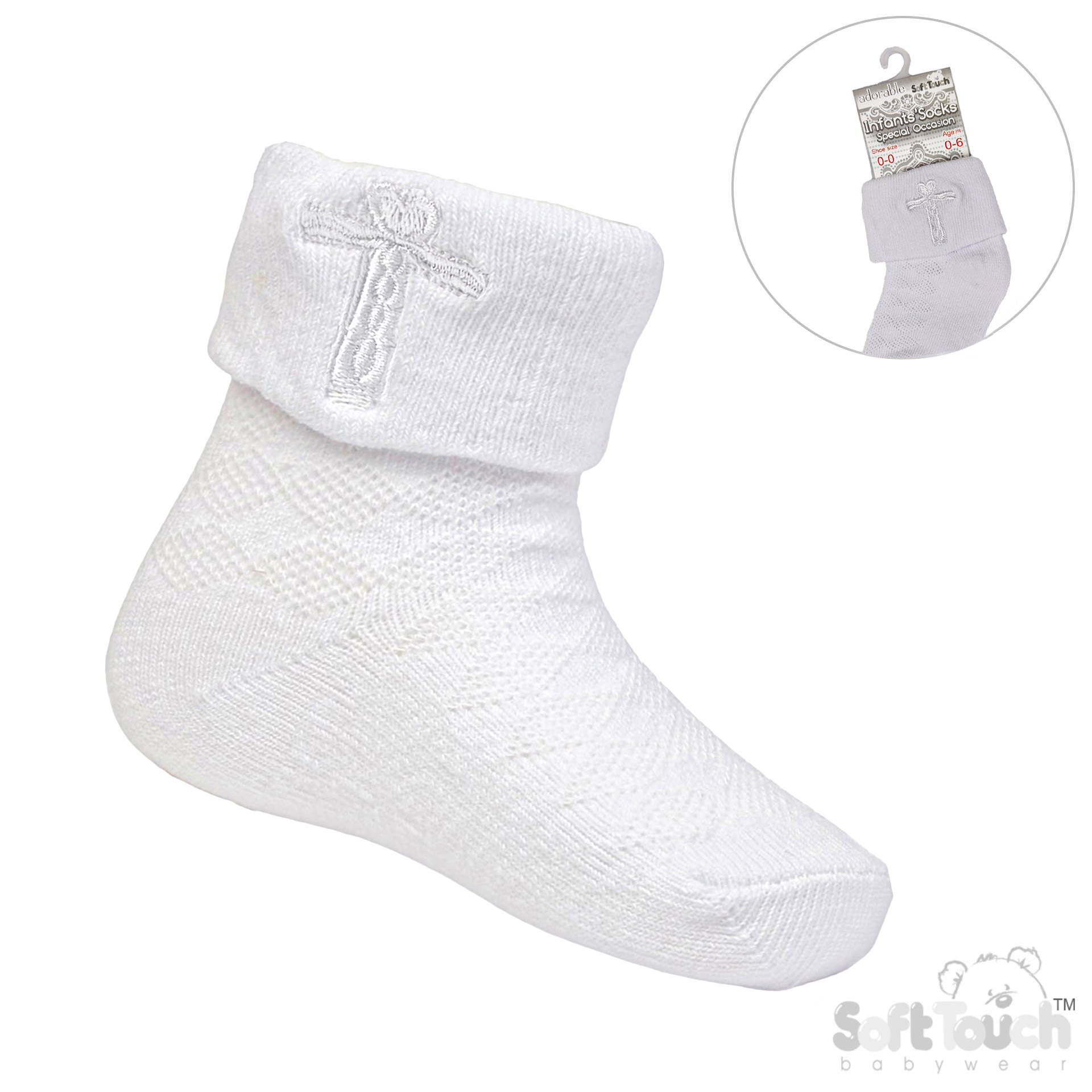 White Ankle Socks W/Cross Embroidery No. S11-W
