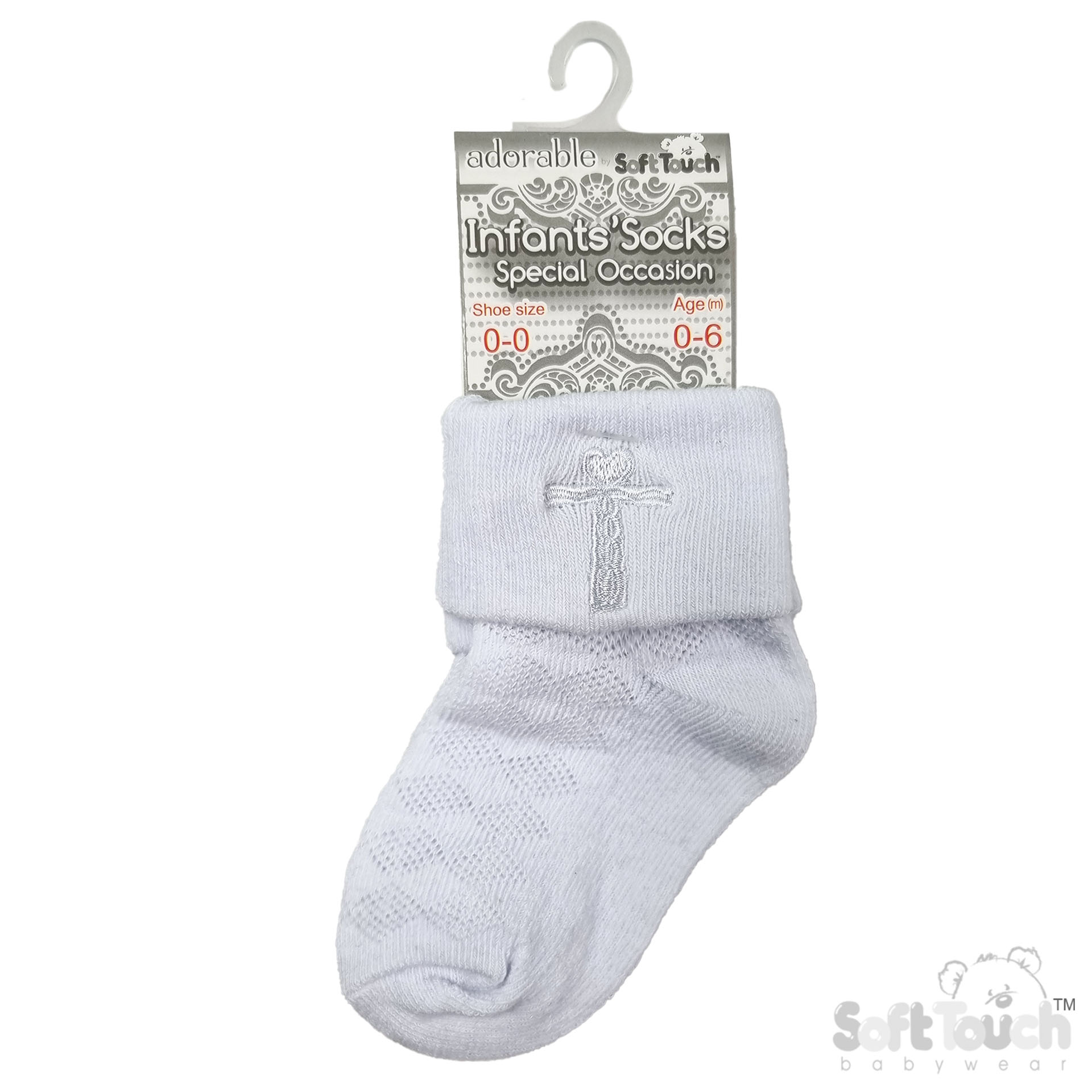 White Ankle Socks W/Cross Embroidery No. S11-W