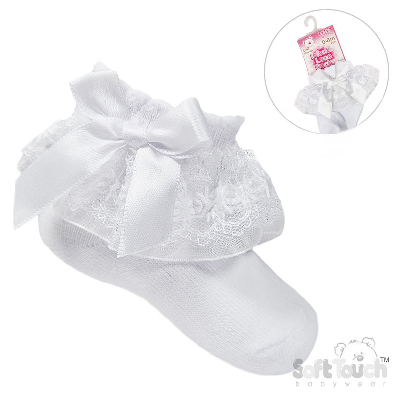 White Organza Lace Socks W/Flower & Bow No.S115-W