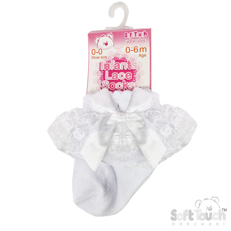 White Organza Lace Socks W/Flower & Bow No.S115-W