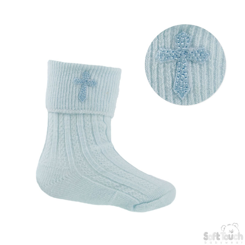 Plain Blue Socks W/Cross Embroidery No.S12-B