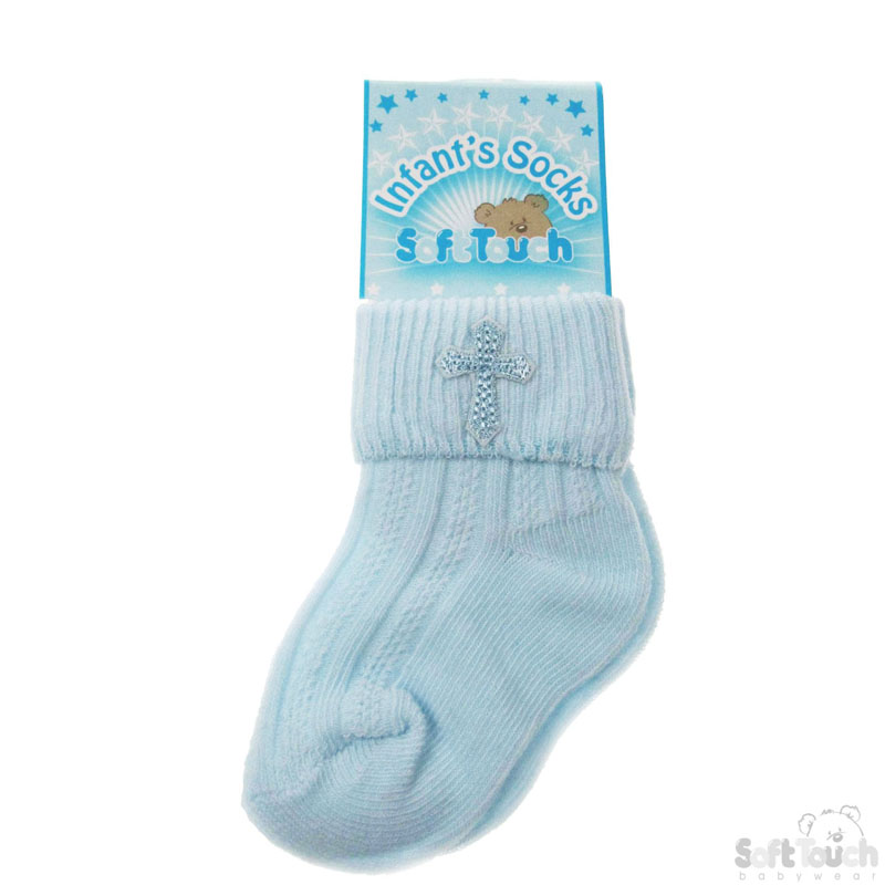 Plain Blue Socks W/Cross Embroidery No.S12-B