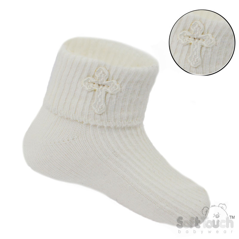 Plain Cream Socks W/Cross Embroidery No. S12-C
