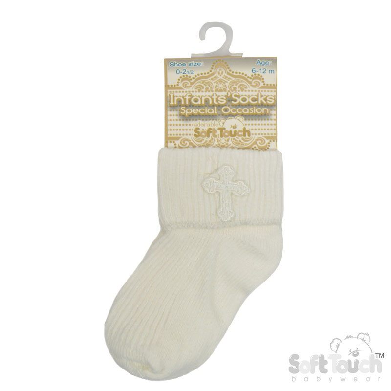 Plain Cream Socks W/Cross Embroidery No. S12-C
