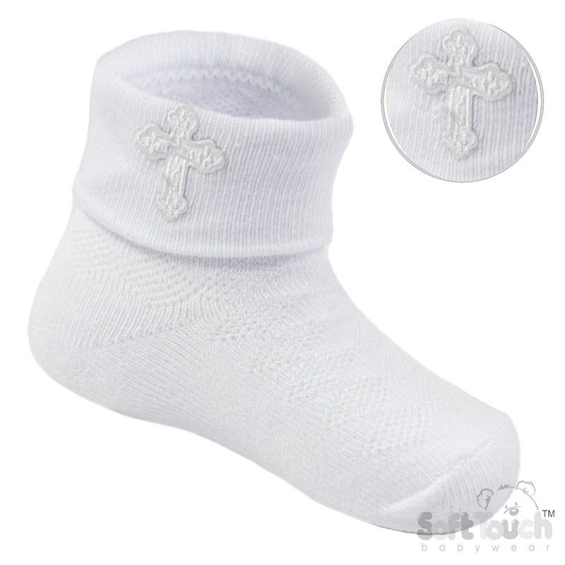 Plain White Socks W/Cross Embroidery No. S12-W