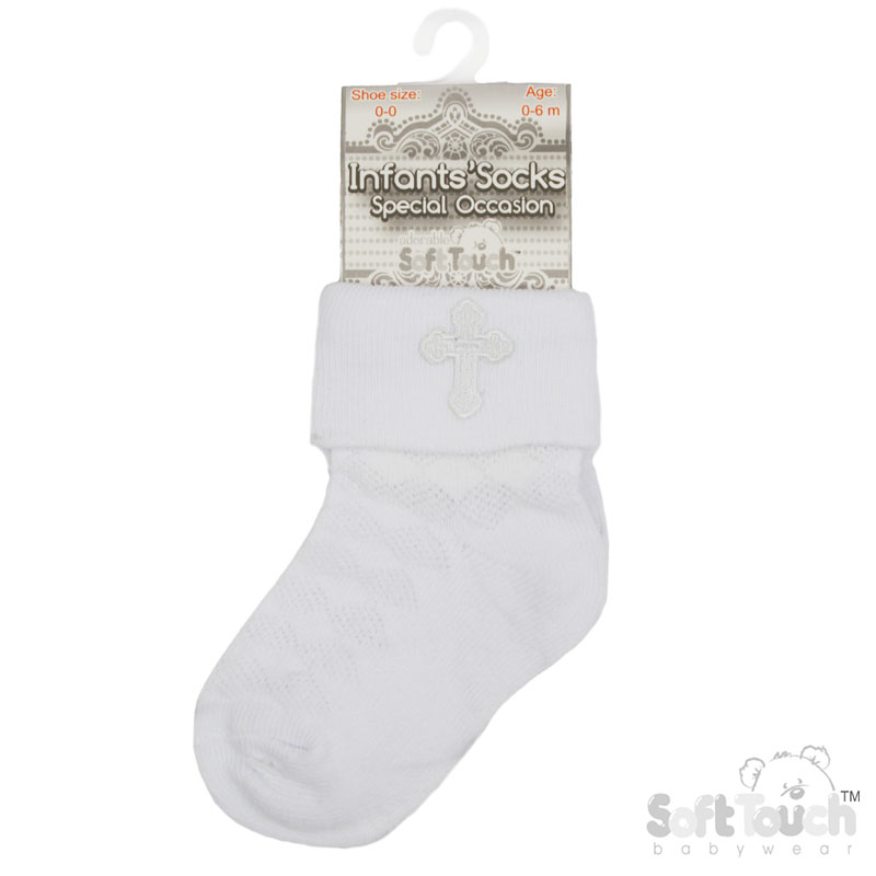 Plain White Socks W/Cross Embroidery No. S12-W