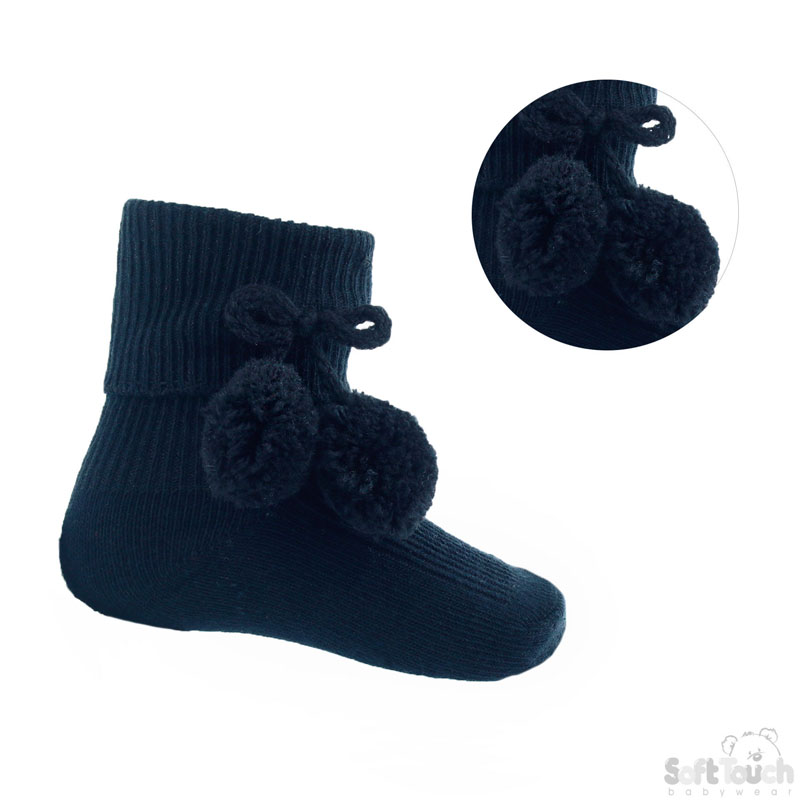 Black Pom Pom Socks No. S120-BLK