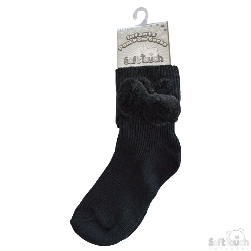 Black Pom Pom Socks No. S120-BLK