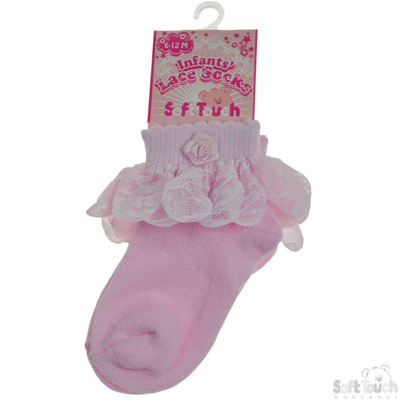 Pink Lace Socks W/Rose No. S122-P