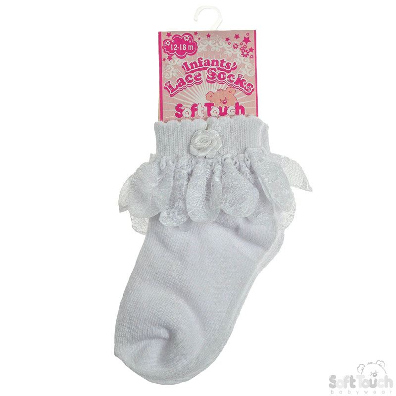 White Lace Socks W/Rose No. S122-W