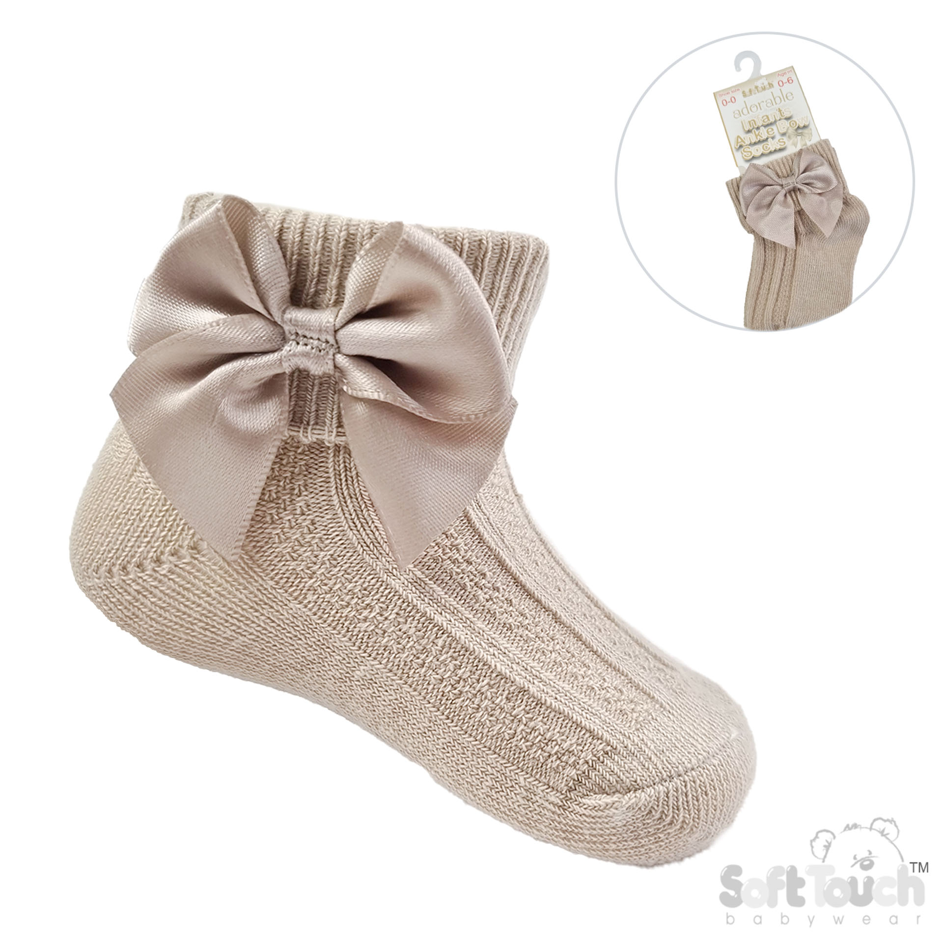 Coffee Ribbed Turnover Ankle Socks W/Large Bow No. S123-COF