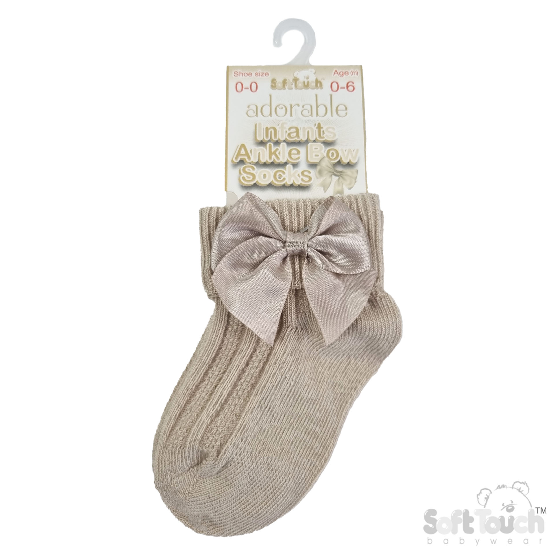 Coffee Ribbed Turnover Ankle Socks W/Large Bow No. S123-COF