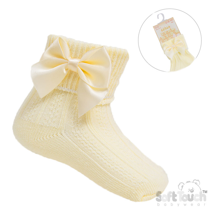 Lemon Ribbed Turnover Ankle Socks w/Large Bow: S123-LEM