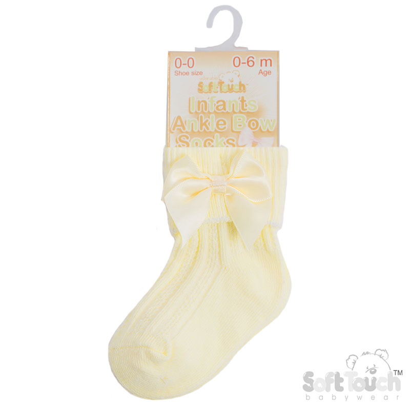 Lemon Ribbed Turnover Ankle Socks w/Large Bow: S123-LEM