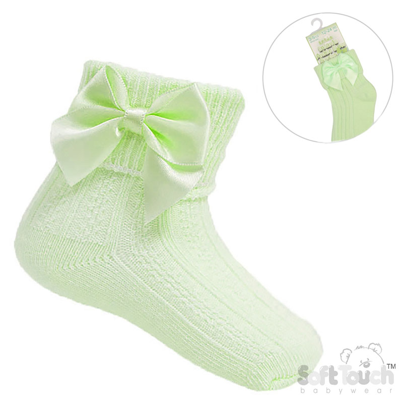 Mint Ribbed Turnover Ankle Socks W/Large Bow No. S123-MI