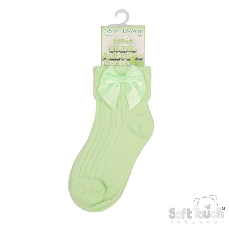 Mint Ribbed Turnover Ankle Socks W/Large Bow No. S123-MI