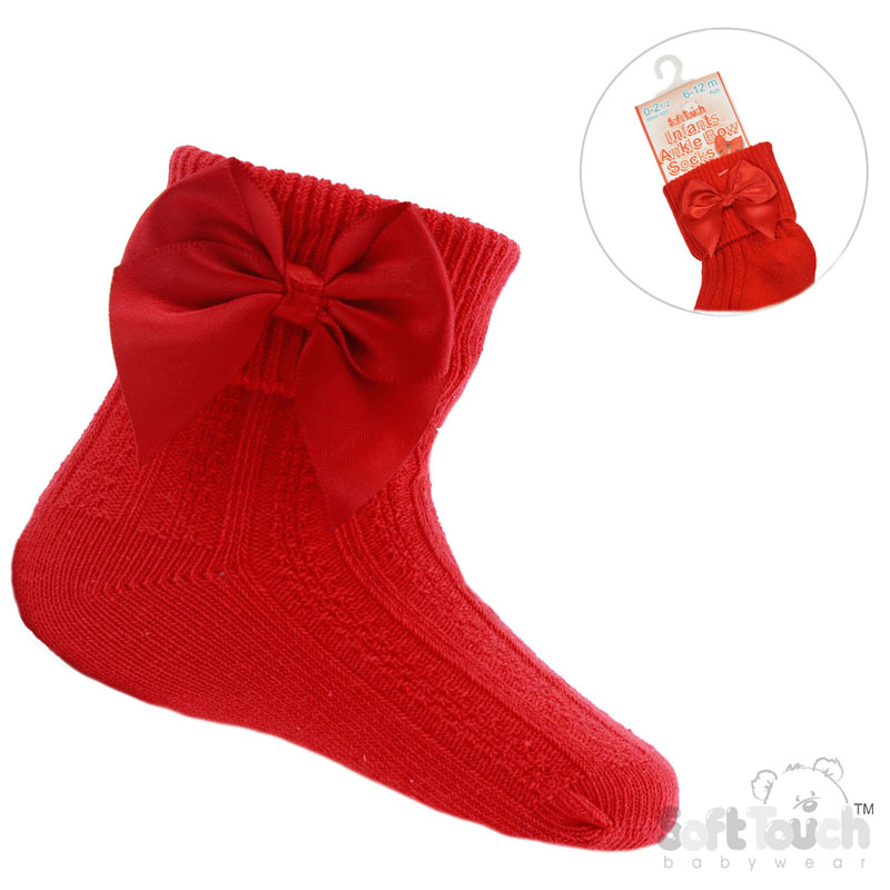 Red Ribbed Turnover Ankle Socks W/Large Bow No. S123-R