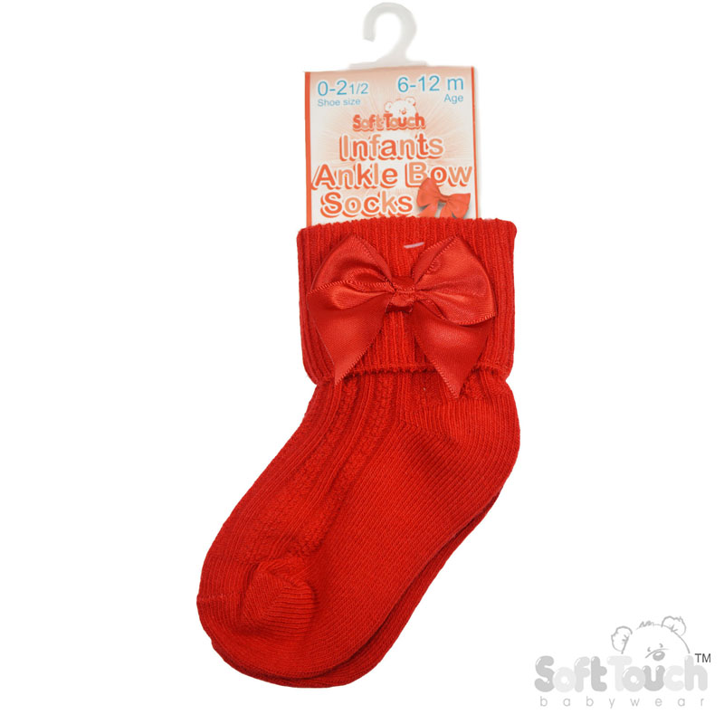 Red Ribbed Turnover Ankle Socks W/Large Bow No. S123-R