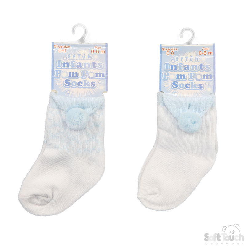 Blue/White Triangular Pom Pom Socks No. S124-B