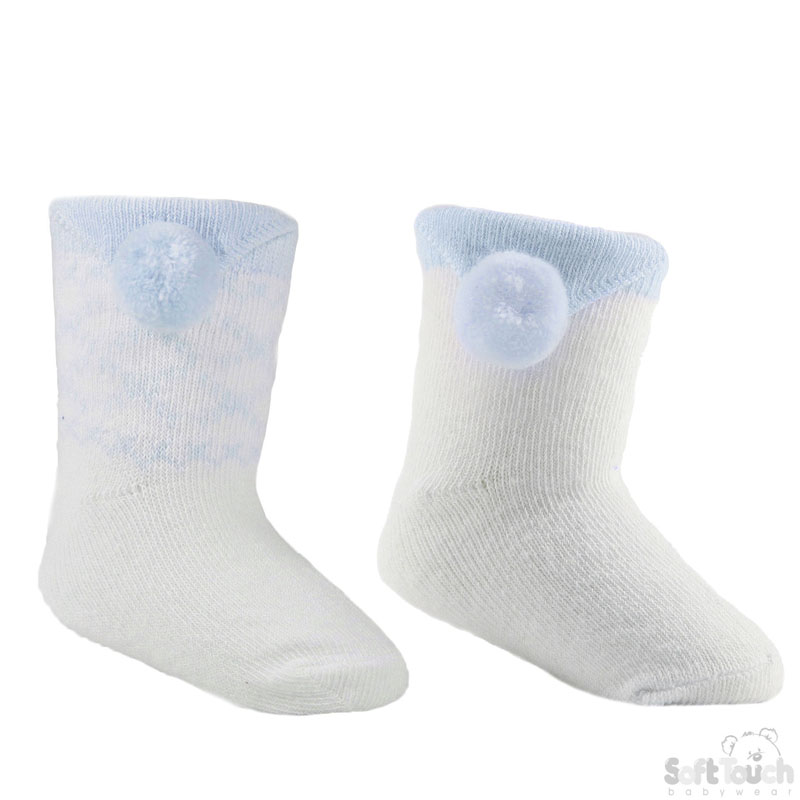 Blue/White Triangular Pom Pom Socks No. S124-B