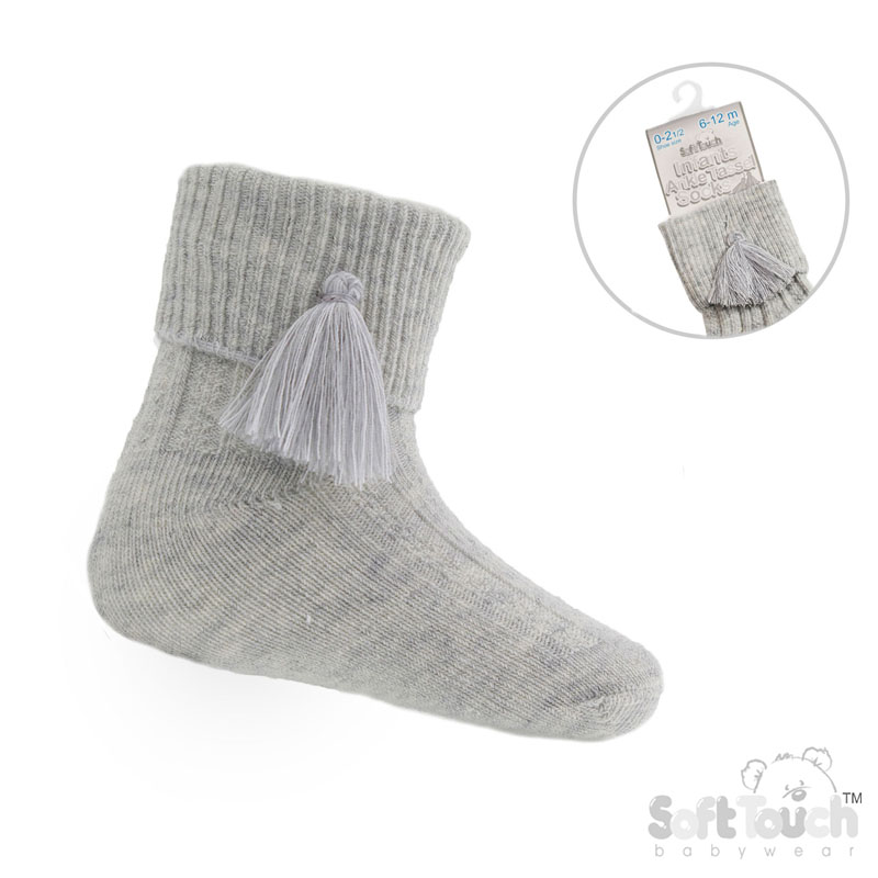 Grey Ankle Socks W/Tassel No. S125-G