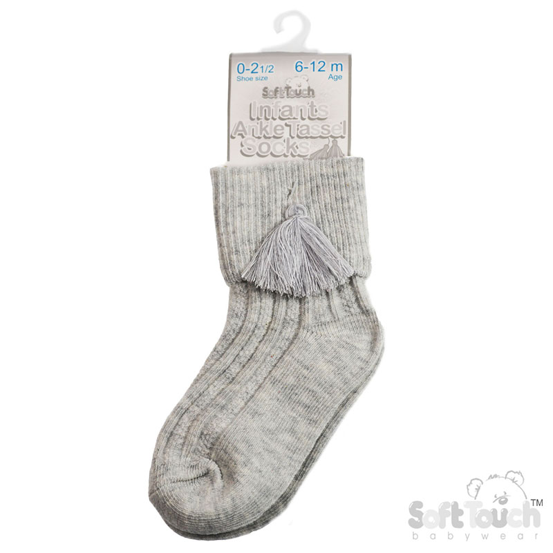 Grey Ankle Socks W/Tassel No. S125-G