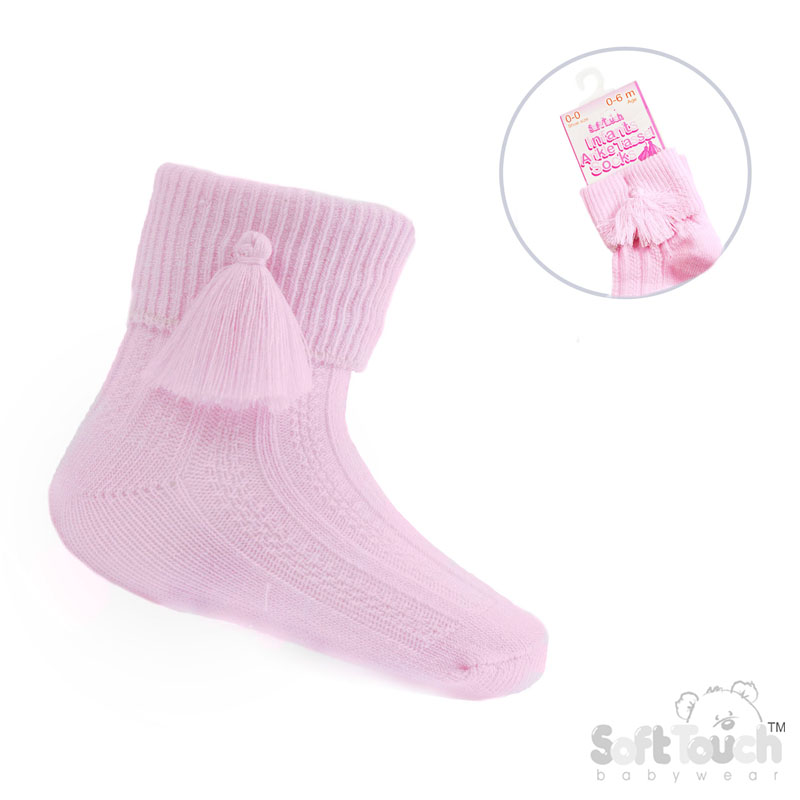 Pink Ankle Socks W/Tassle No. S125-P